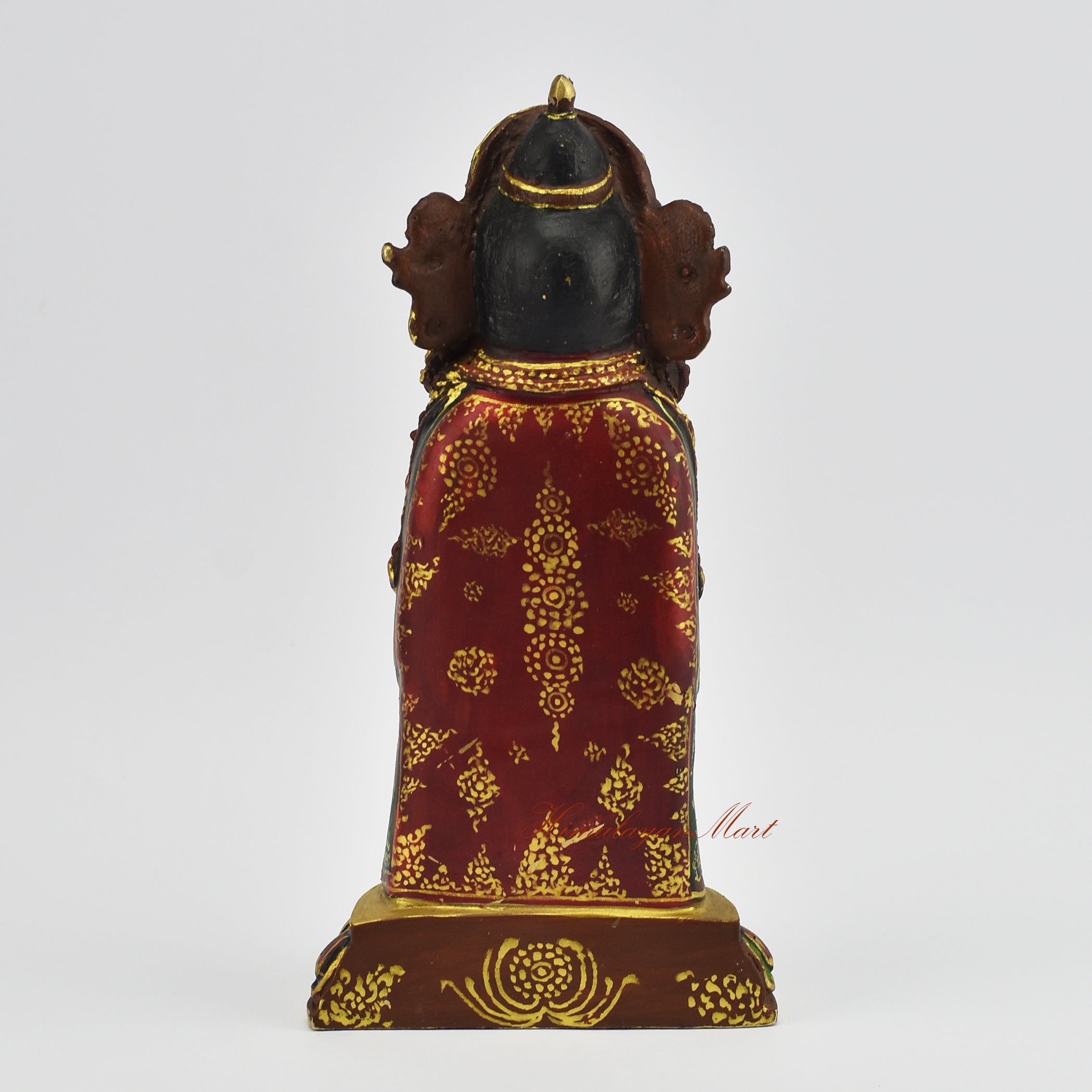 Back view of a gold gilded Rato Machindranath Statue displaying detailed metalwork and artisan finish.