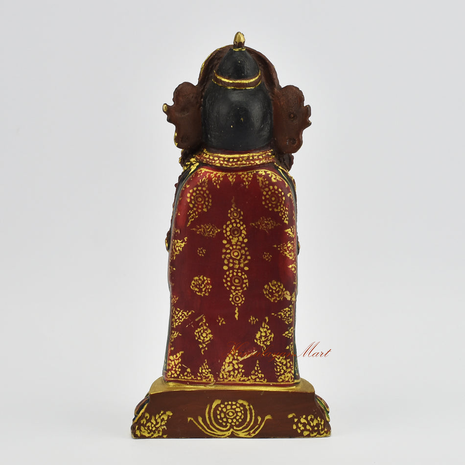 Back view of a gold gilded Rato Machindranath Statue displaying detailed metalwork and artisan finish.