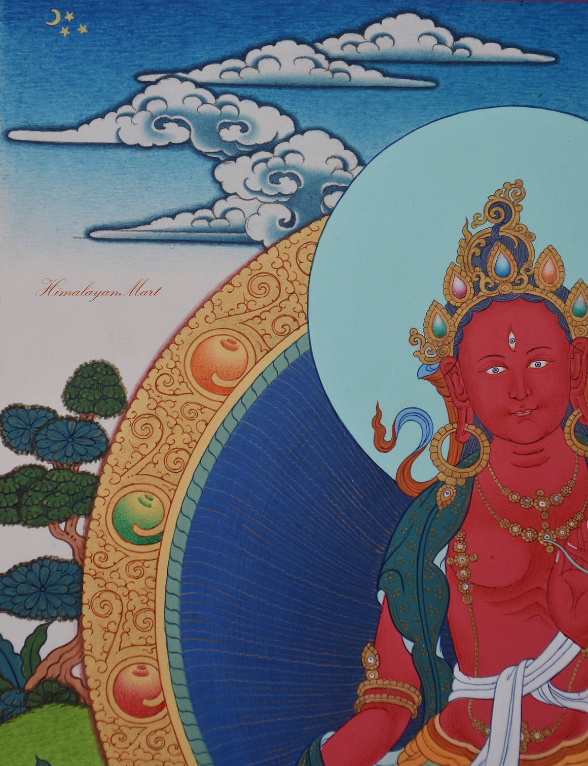 Hand Painted Red Tara Thangka Detail