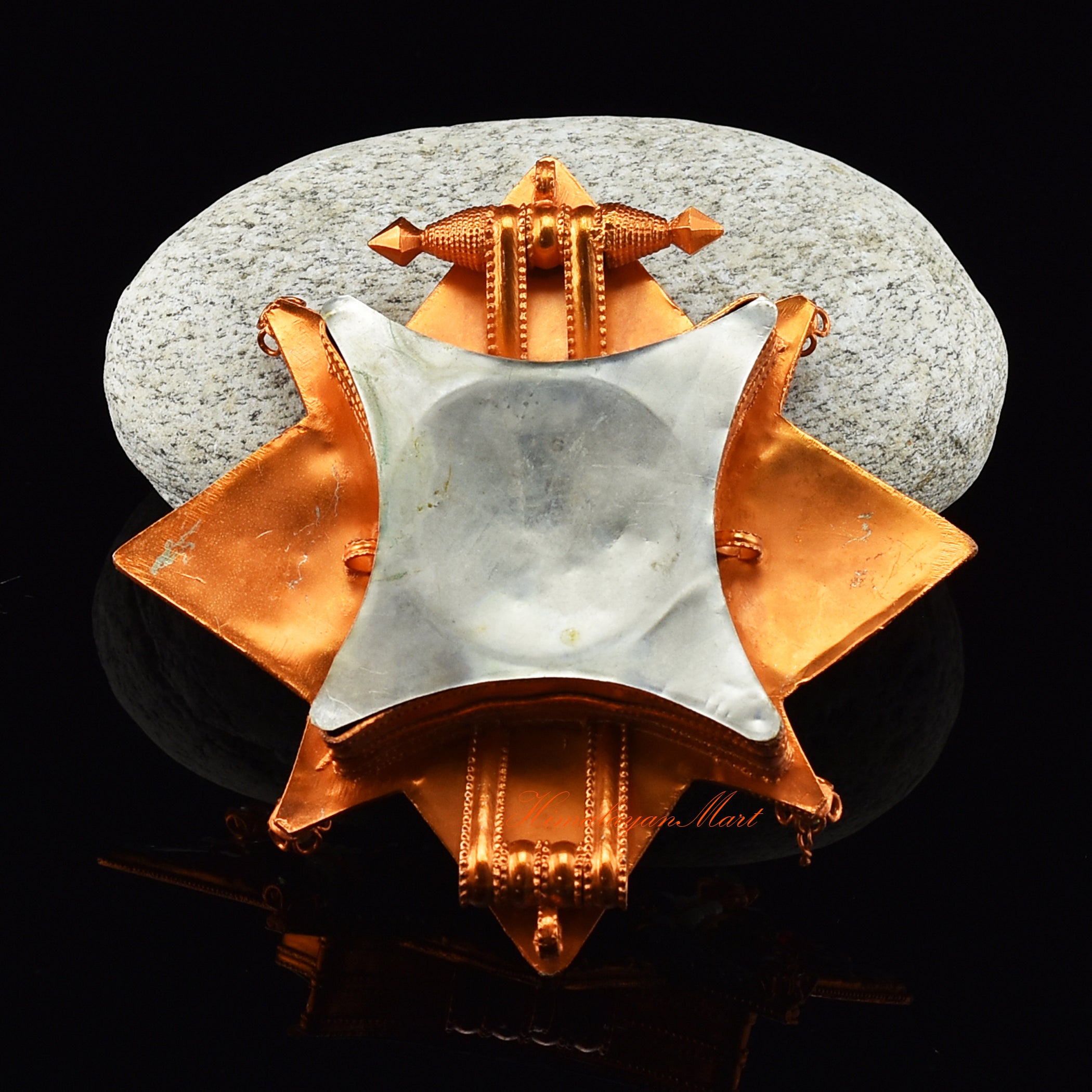 Back view of Religious Ghau Pendant displaying engraved Tibetan motifs and traditional artisan detailing.