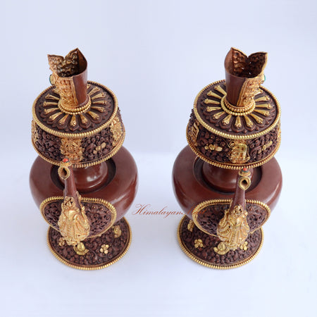 Top view of Ritual Purification Bhumba Set showing upper rim detailing of Tibetan Buddhist water offering vases