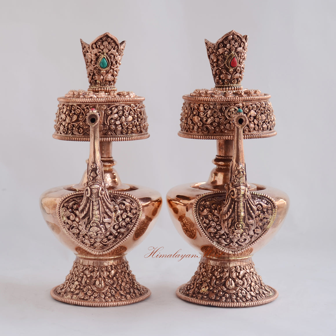 Sacred Bhumba Ritual Vessel handcrafted from copper alloy with traditional Buddhist carvings, front view offering vase from Patan Nepal