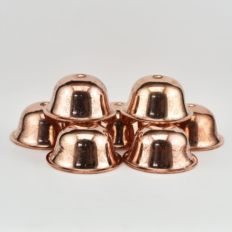 Top view of Seven Water Offering Bowl Set showing traditional Tibetan ritual bowl arrangement