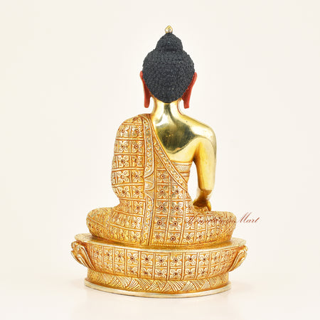 Back view of Shakyamuni Buddha Handmade Statue crafted using the traditional Lost-Wax Method