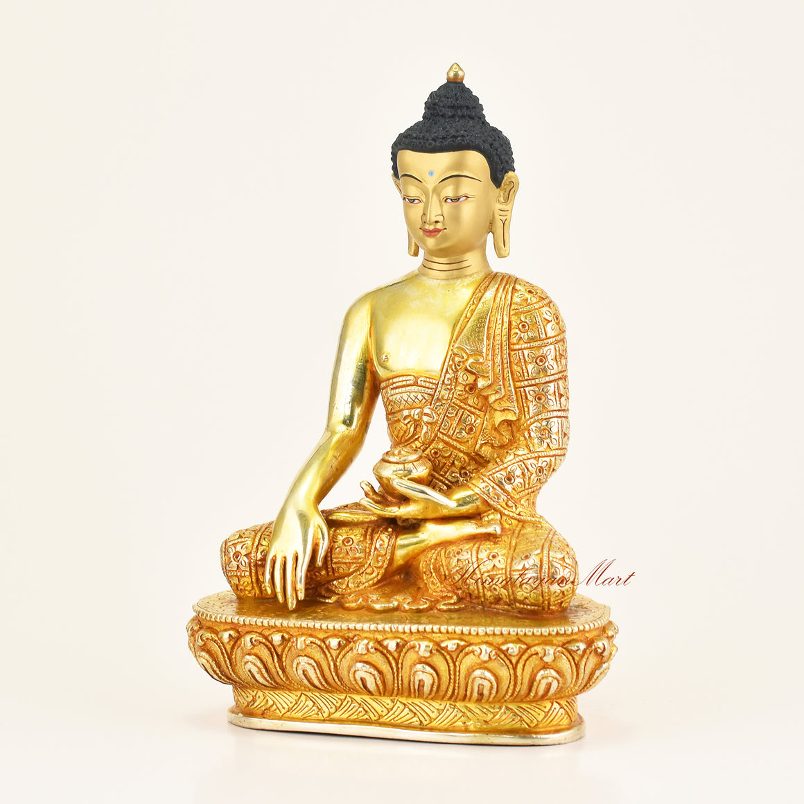 Left side view of Shakyamuni Buddha Handmade Statue showing hand-carved detail