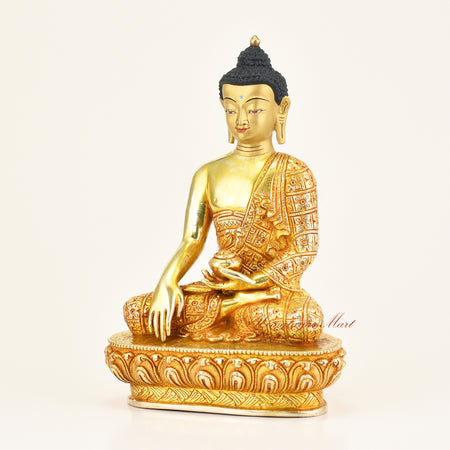 Left side view of Shakyamuni Buddha Handmade Statue showing hand-carved detail