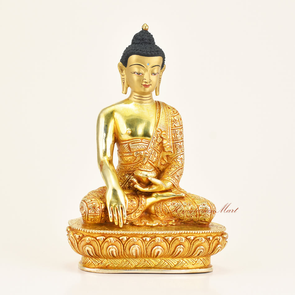 Right side view of Shakyamuni Buddha Handmade Statue in copper alloy with gold gilding