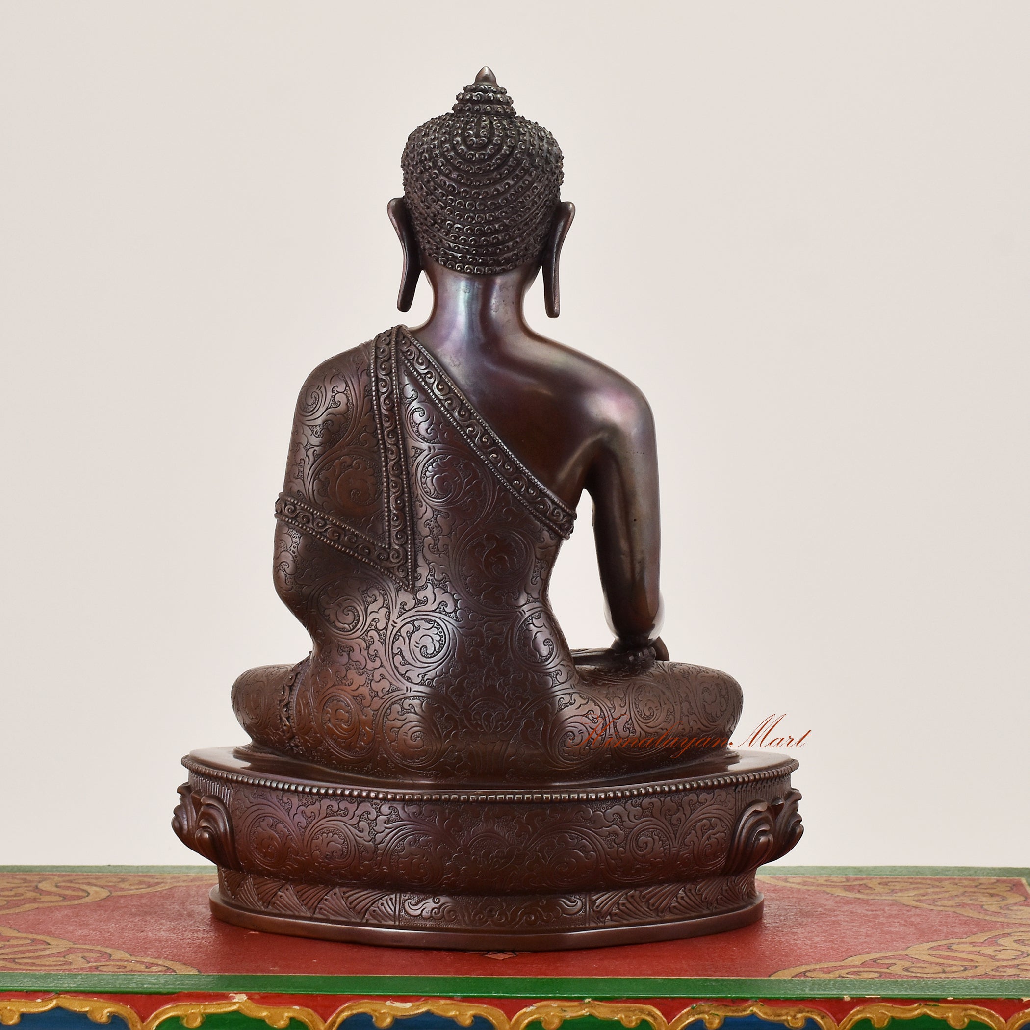 Back view of Shakyamuni Buddha Idol sacred statue displaying intricate sculptural detailing and traditional design
