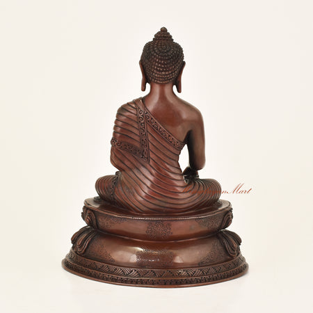 Back view of Shakyamuni Buddha Oxidized Statue crafted using the traditional Lost-Wax Method