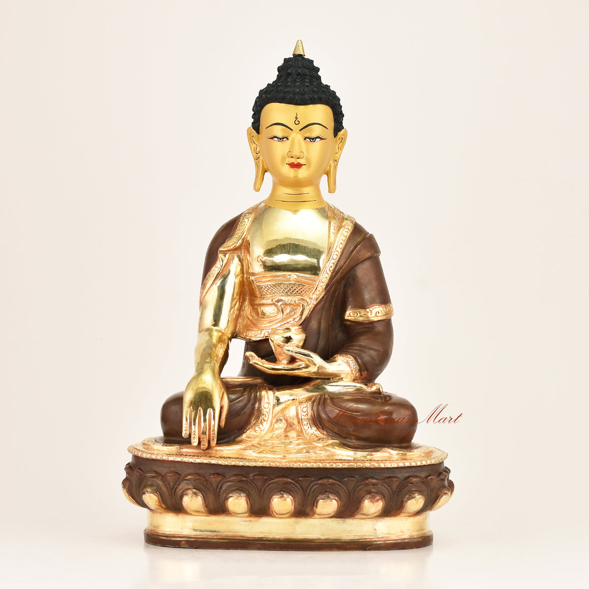 Shakyamuni Buddha statue in bhumisparsha mudra, gold-plated copper alloy, handcrafted in Patan, Nepal