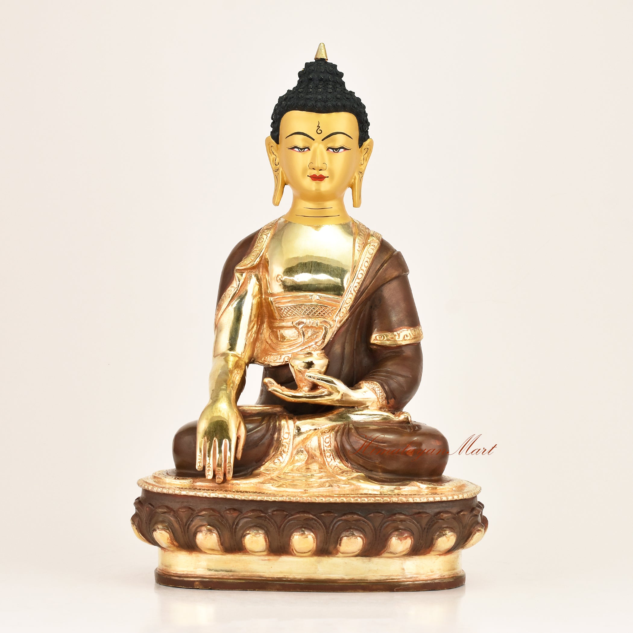 Shakyamuni Buddha statue in bhumisparsha mudra, gold-plated copper alloy, handcrafted in Patan, Nepal