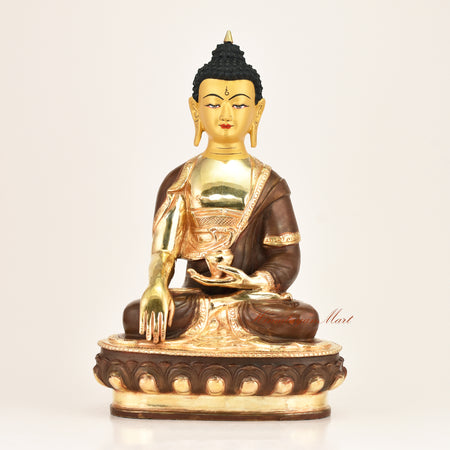 Shakyamuni Buddha statue in bhumisparsha mudra, gold-plated copper alloy, handcrafted in Patan, Nepal