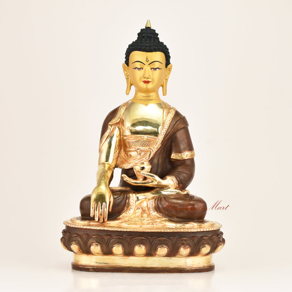 Shakyamuni Buddha statue in bhumisparsha mudra, gold-plated copper alloy, handcrafted in Patan, Nepal