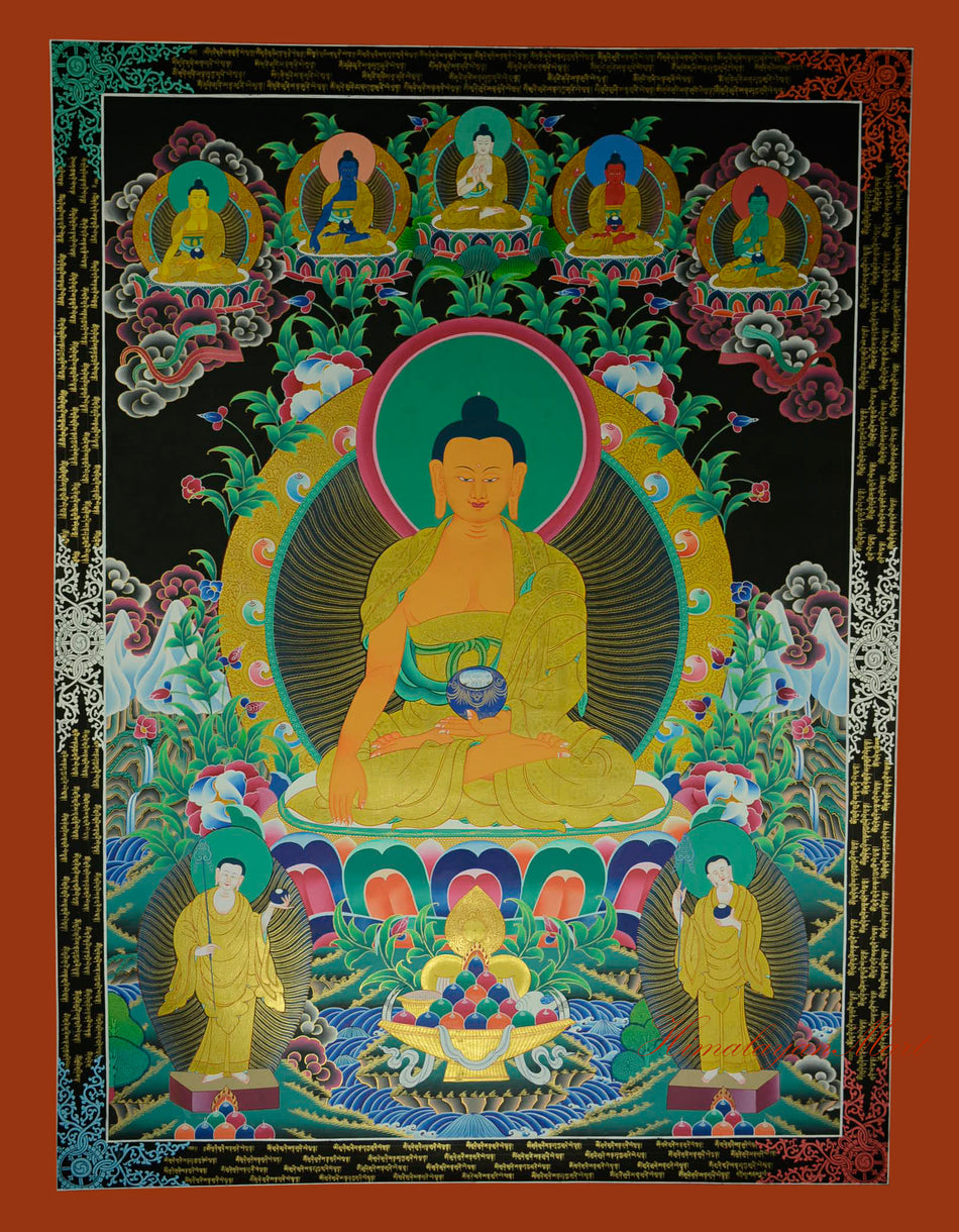 Shakyamuni Buddha Thangka – Tibetan painting of the Enlightened One seated in Bhumisparsha Mudra