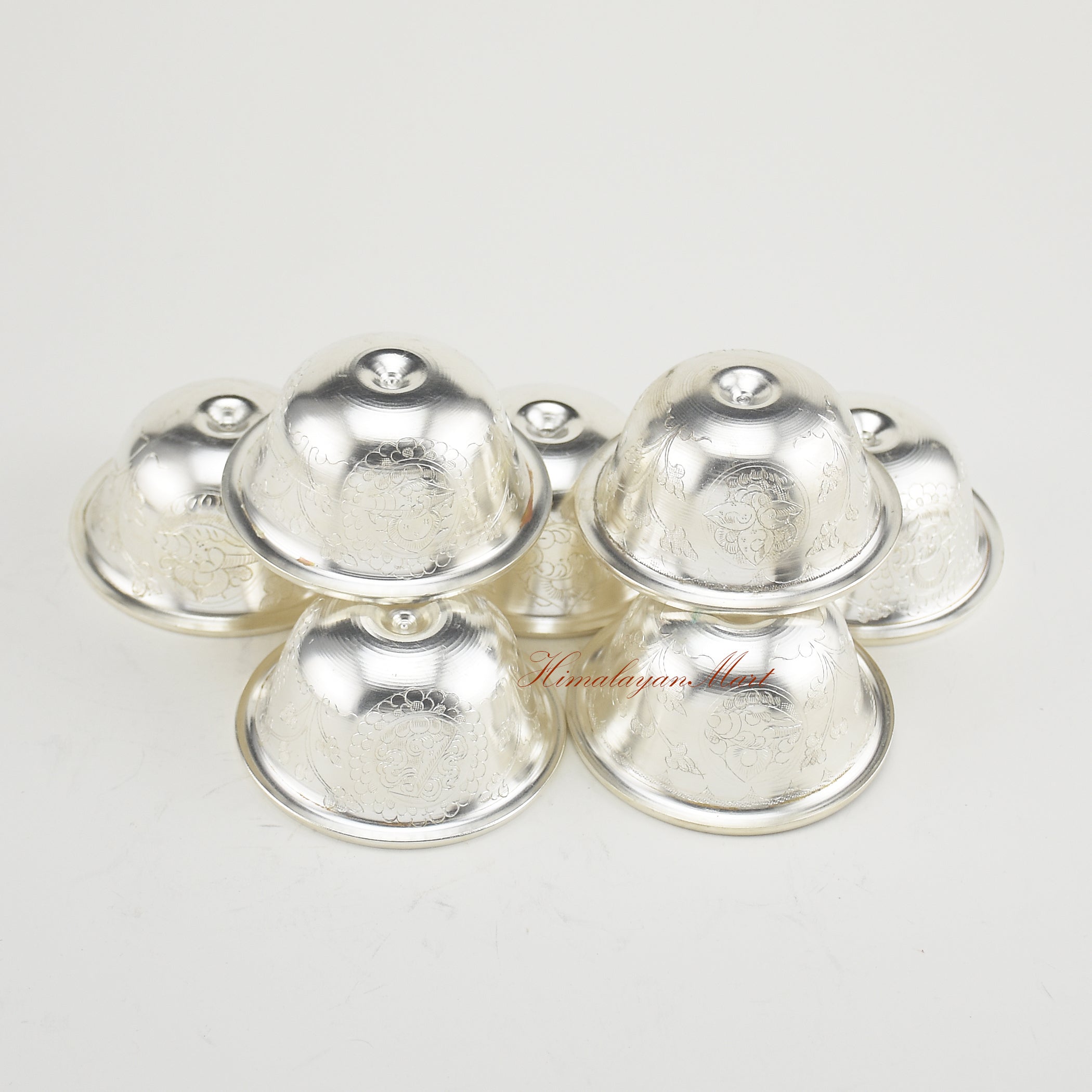 Angled upper view of Silver-Plated Water Offering Bowls showing handcrafted silver finish