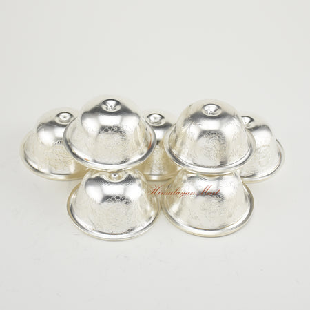 Angled upper view of Silver-Plated Water Offering Bowls showing handcrafted silver finish