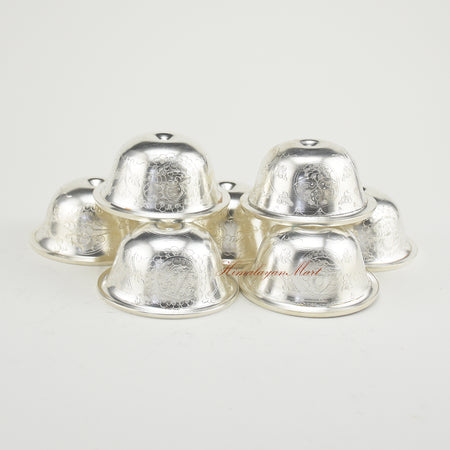 Top view of Silver-Plated Water Offering Bowls displayed for Tibetan altar ritual use