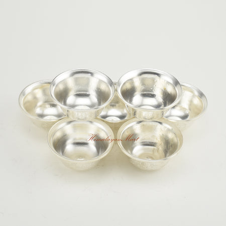 Upper perspective of Silver-Plated Water Offering Bowls set for daily spiritual offerings