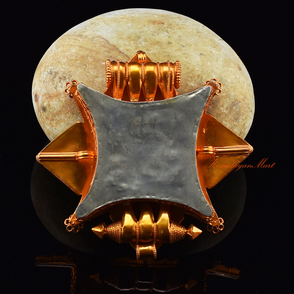 Back view of Spiritual Prayer Box Jewelry displaying engraved Tibetan patterns and detailed artisan work.