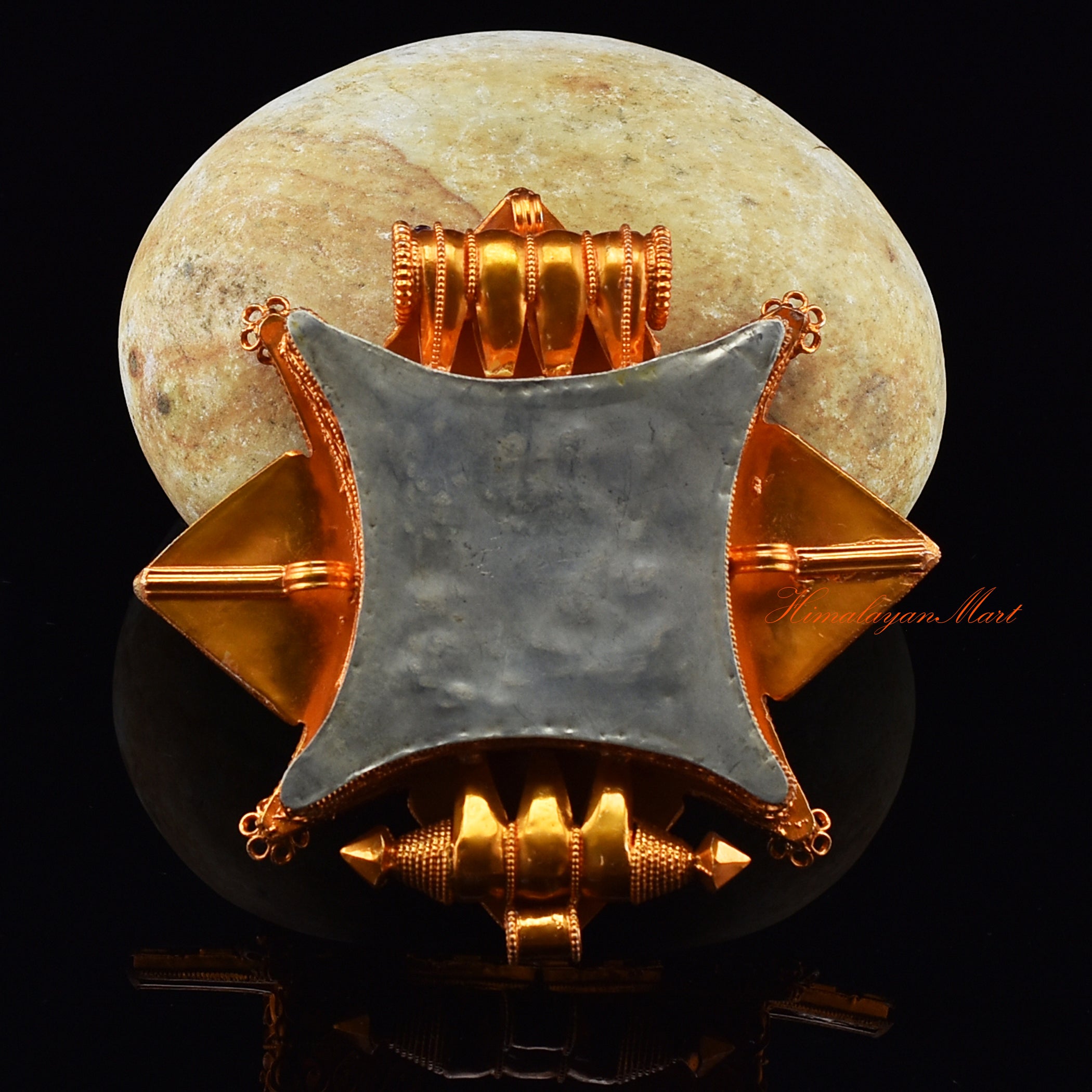 Back view of Spiritual Prayer Box Jewelry displaying engraved Tibetan patterns and detailed artisan work.