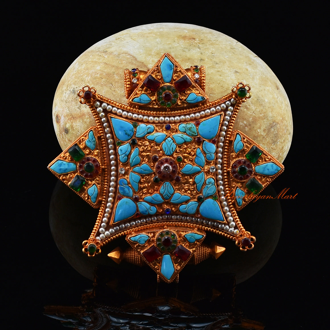 Front view of handcrafted Spiritual Prayer Box Jewelry in brass with gold and silver plating.