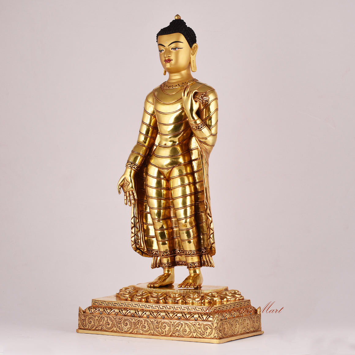 Left-side view of the Standing Maitreya Buddha Statue showcasing craftsmanship and spiritual symbolism of the Future Buddha.