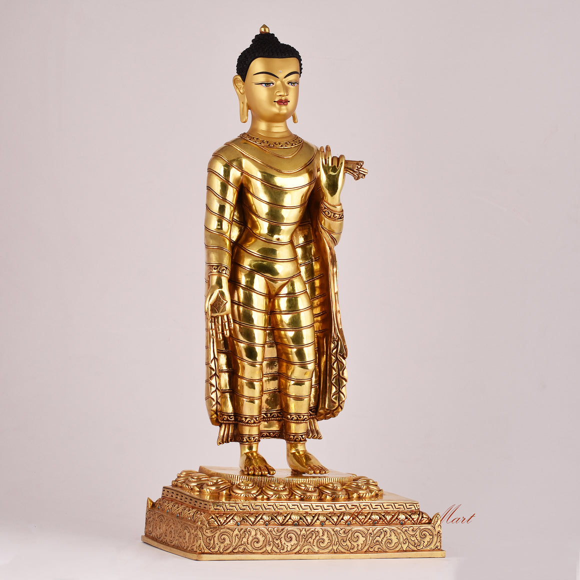 Right-side view of the Standing Maitreya Buddha Statue, highlighting intricate details and serene expression of the Future Buddha.