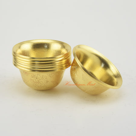 Side view of Tibetan Altar Offering Bowls showing elegant proportions and handmade artisanal details.