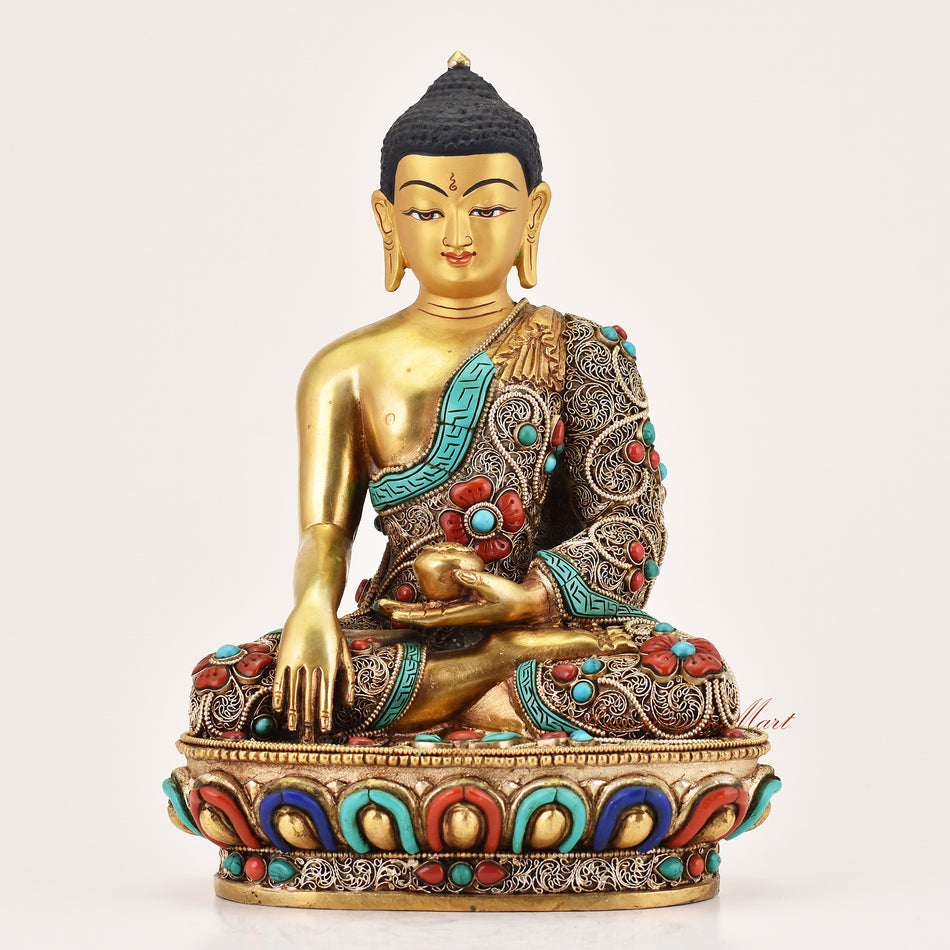 Tibetan altar statue of Shakyamuni Buddha, handcrafted meditation sculpture for Buddhist shrine and sacred decor