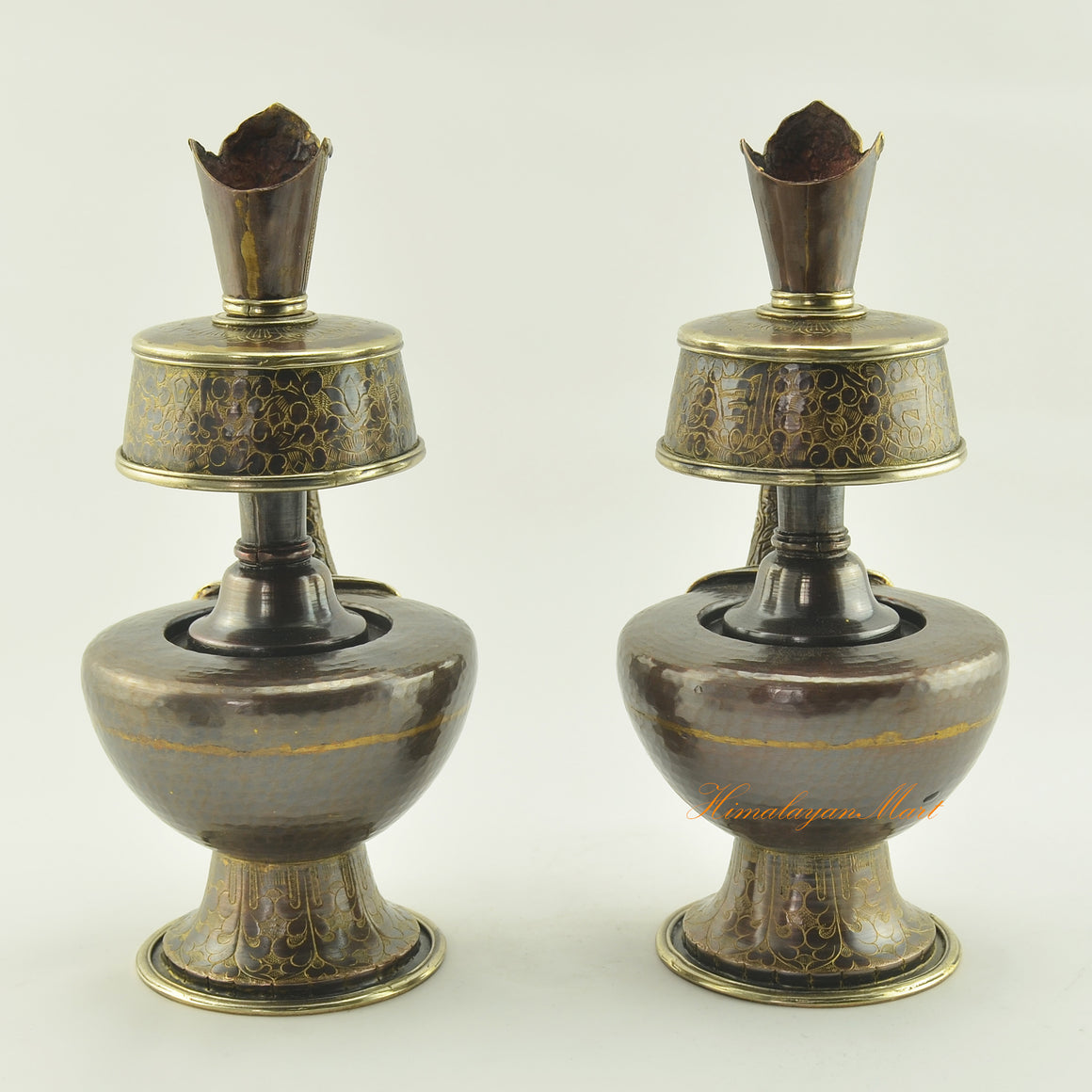 Back view of Tibetan Bhumba Set highlighting oxidized copper finish and traditional handcrafted Buddhist ritual form