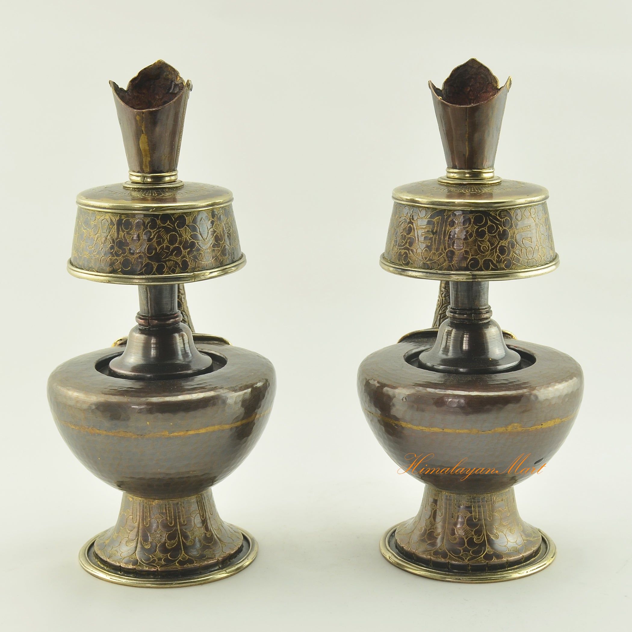 Back view of Tibetan Bhumba Set highlighting oxidized copper finish and traditional handcrafted Buddhist ritual form