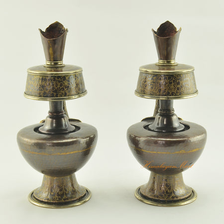 Back view of Tibetan Bhumba Set highlighting oxidized copper finish and traditional handcrafted Buddhist ritual form