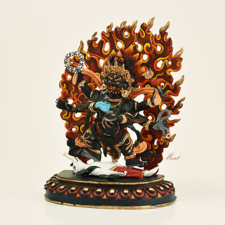 Left side view of handcrafted Black Mahakala statue crafted using the traditional lost-wax method
