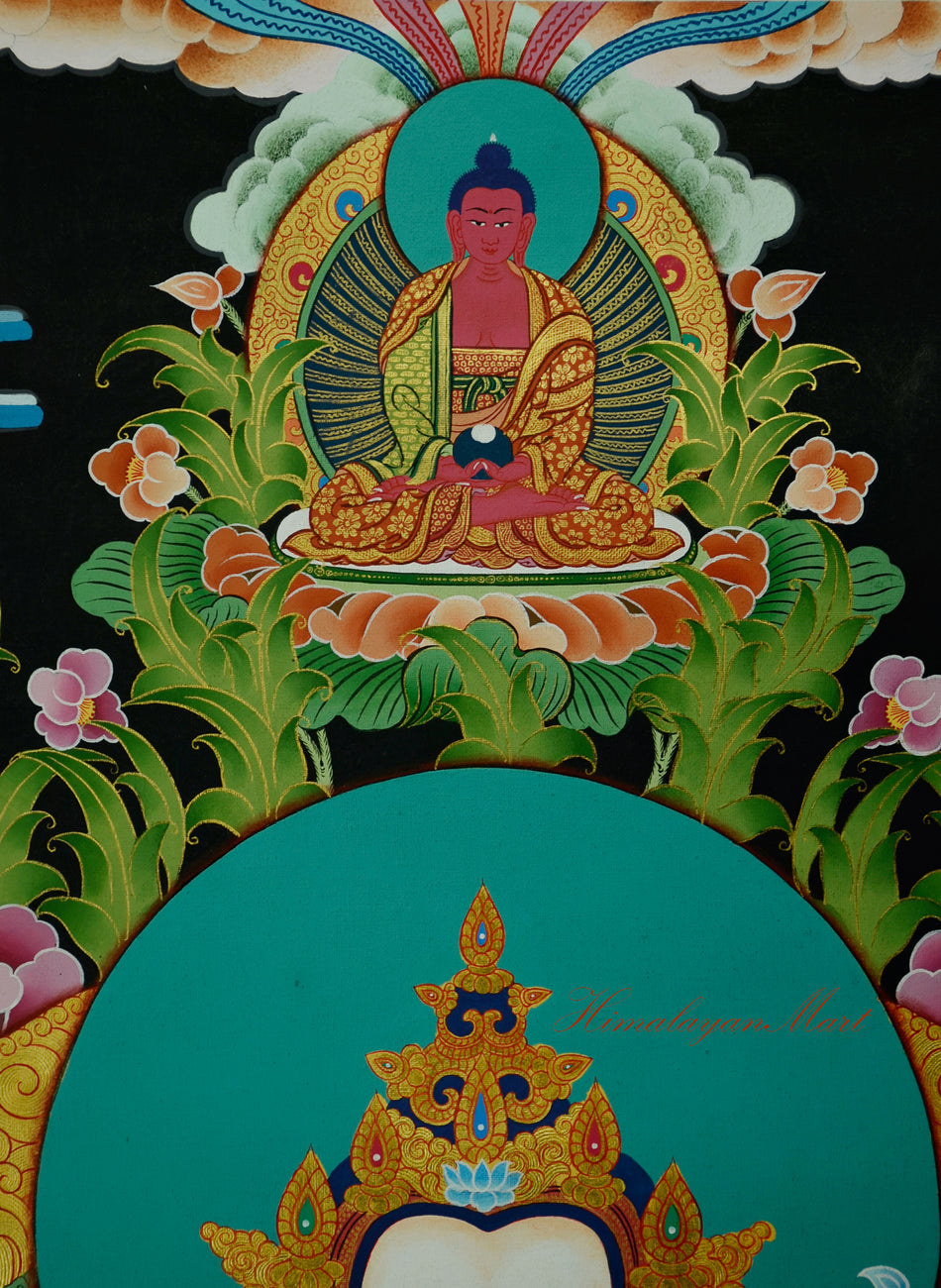 Tibetan Four-Armed Chenrezig Thangka - Hand-Painted Avalokiteshvara for Compassion