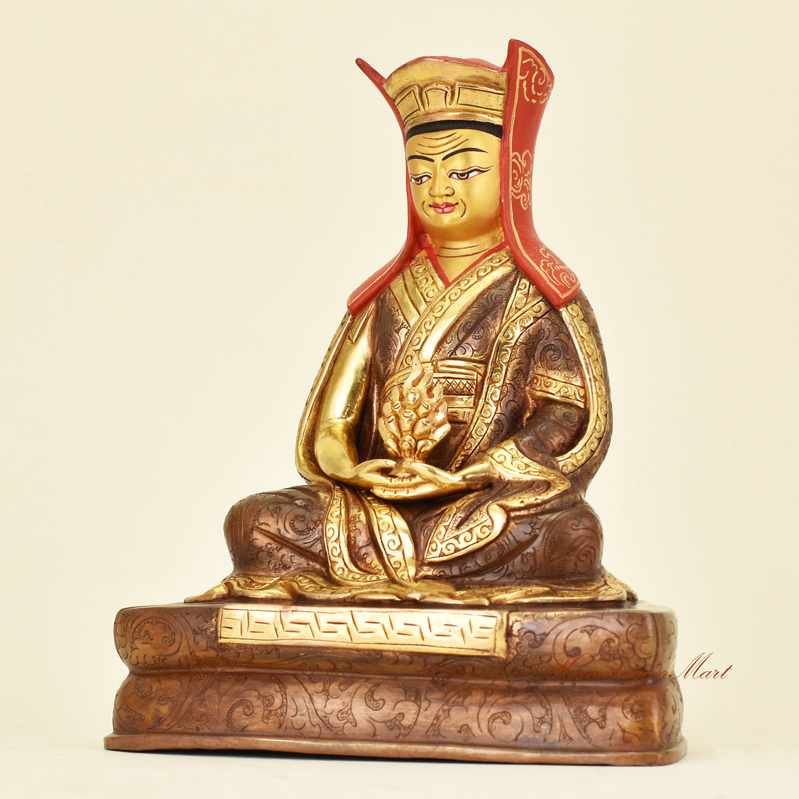 Left side view of Tibetan Guru Gampopa Statue, Kagyu lineage Buddhist master and teacher