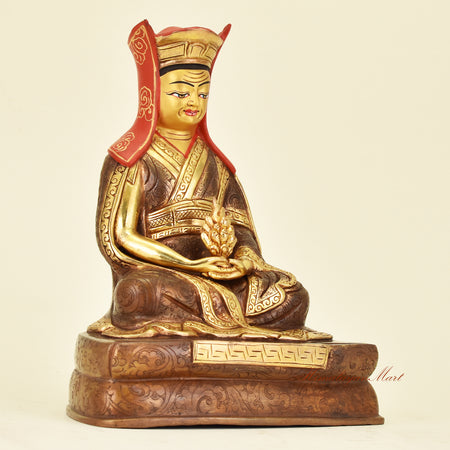 Right side view of Tibetan Guru Gampopa Statue, revered Kagyu lineage Buddhist teacher
