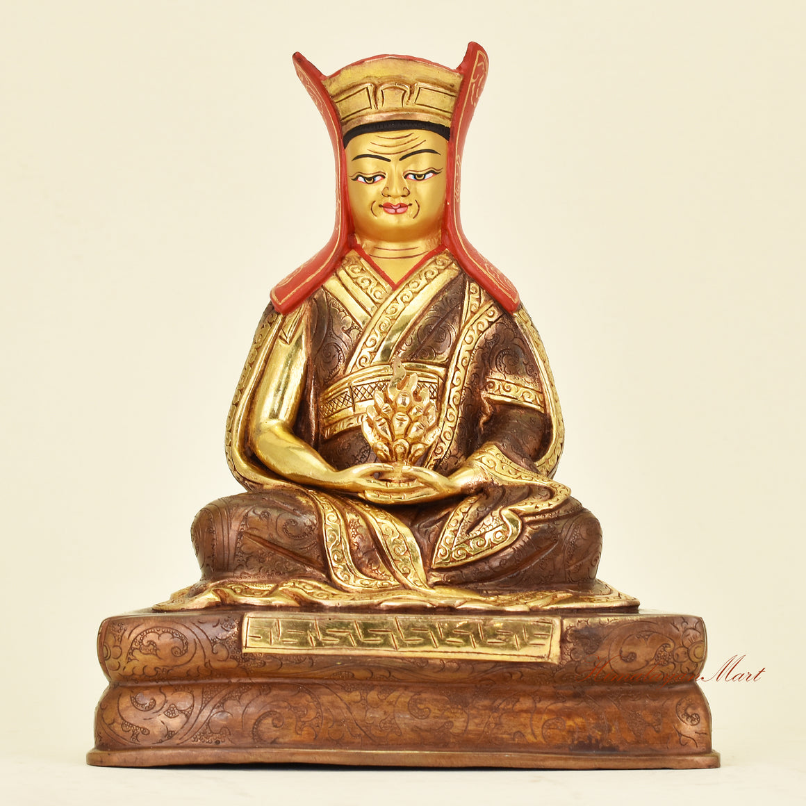 Tibetan Guru Gampopa Statue, Kagyu lineage Buddhist teacher seated in traditional meditation posture