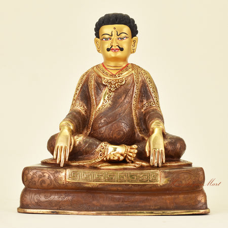 Tibetan Guru Marpa Statue, great Kagyu translator and master seated in traditional posture