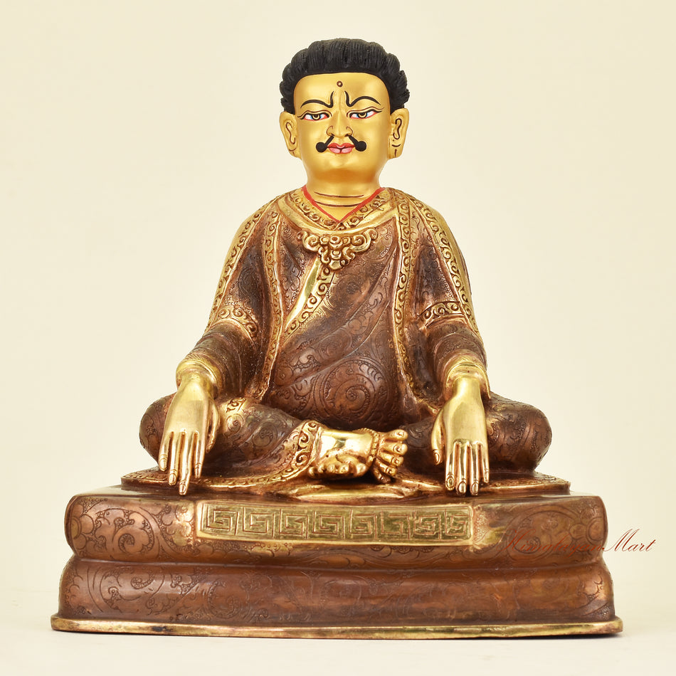 Tibetan Guru Marpa Statue, great Kagyu translator and master seated in traditional posture