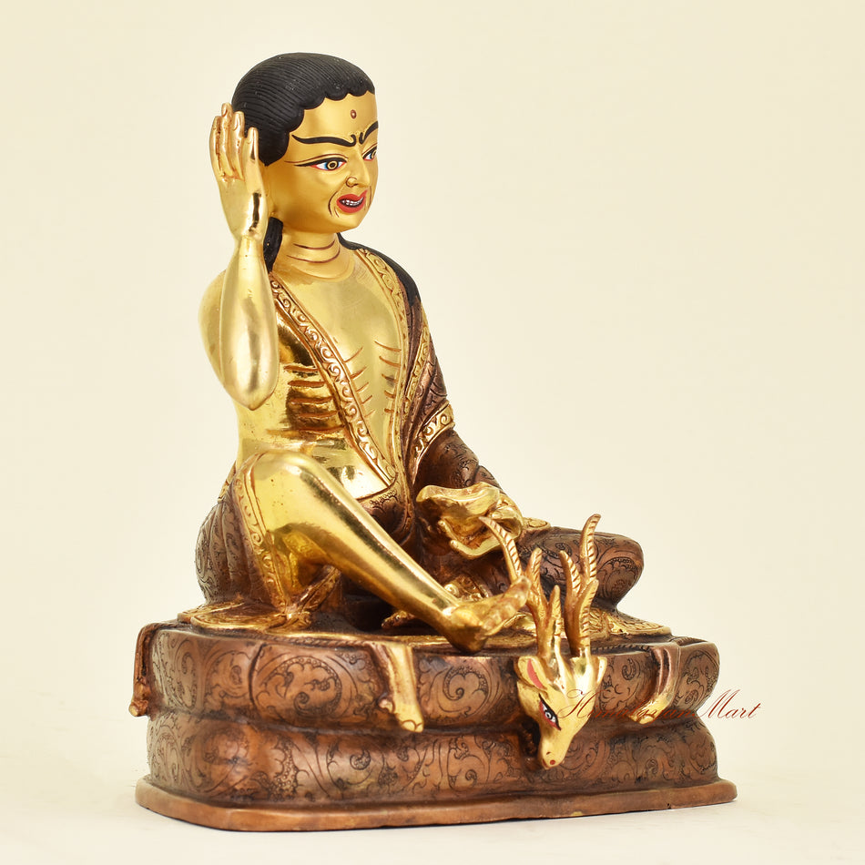 Right side view of Tibetan Guru Milarepa Statue, revered Tibetan yogi and saint in meditation