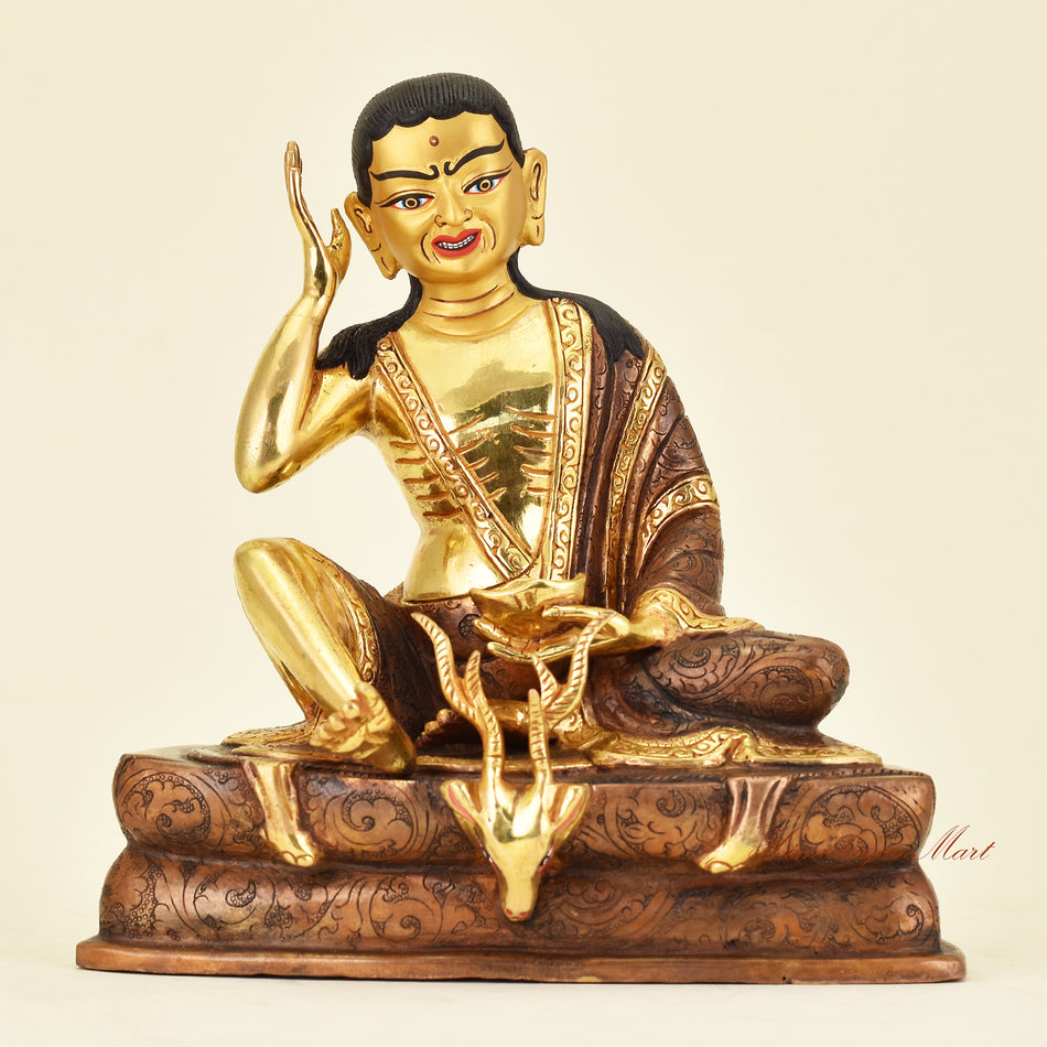 Tibetan Guru Milarepa Statue, legendary Tibetan yogi and saint seated in traditional meditation posture