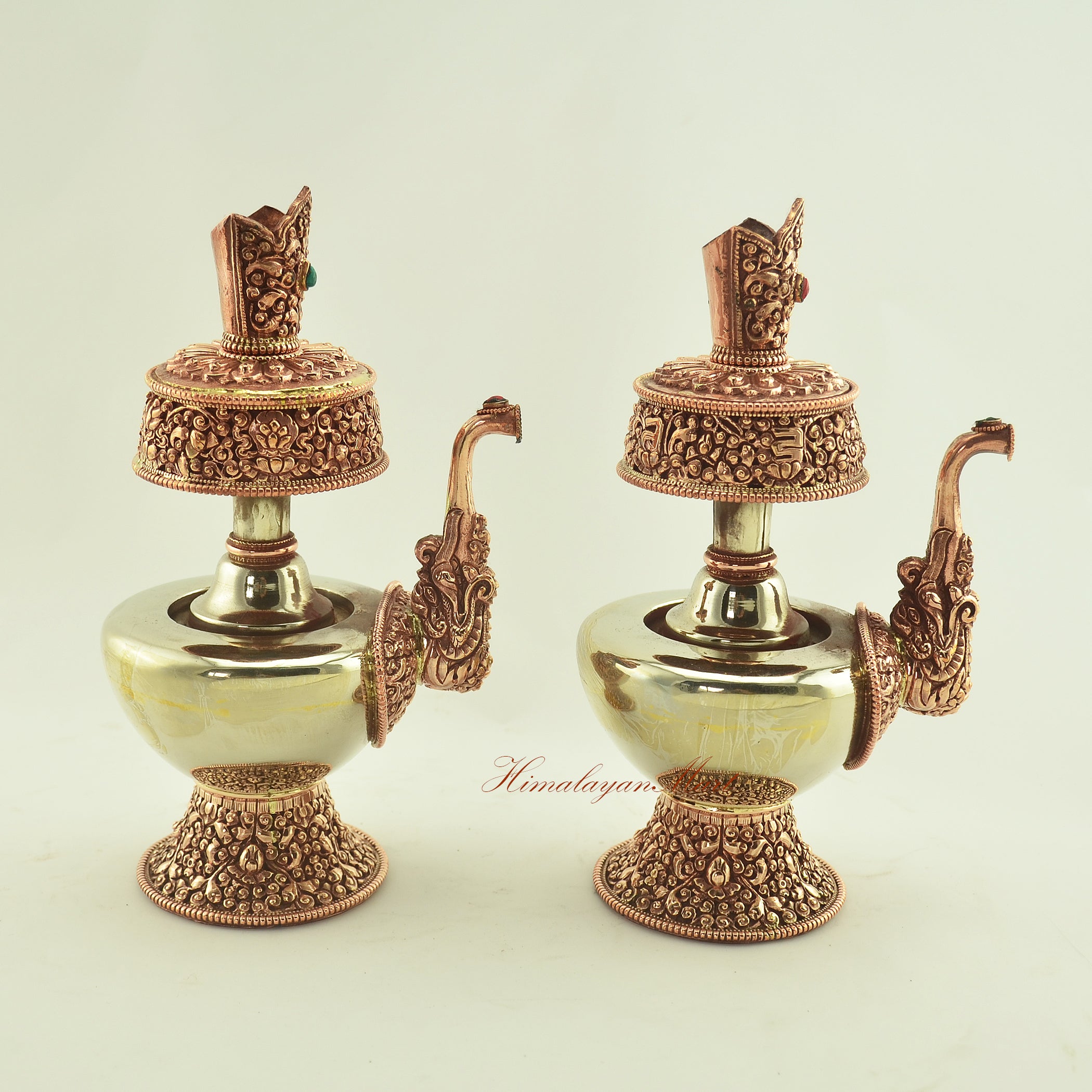 Right-side view of the Tibetan Ritual Bhumba Set, showcasing detailed hand-carved Buddhist motifs and artisan craftsmanship.