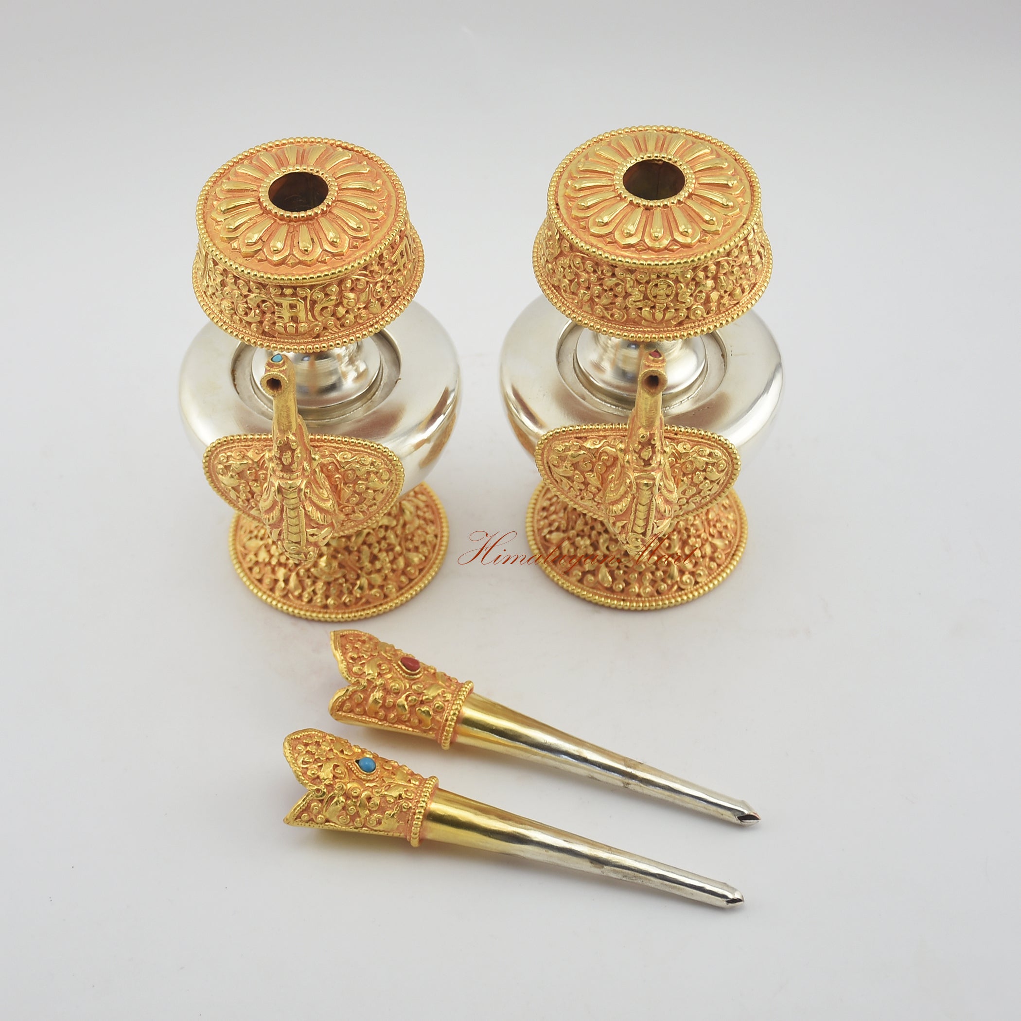 Top-left view of Tibetan Ritual Bumpa Vase displaying ornate hand-carved patterns and ritual design