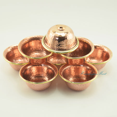 Upper view of Tibetan Ritual Offering Bowl Set highlighting traditional Buddhist water offering bowl design