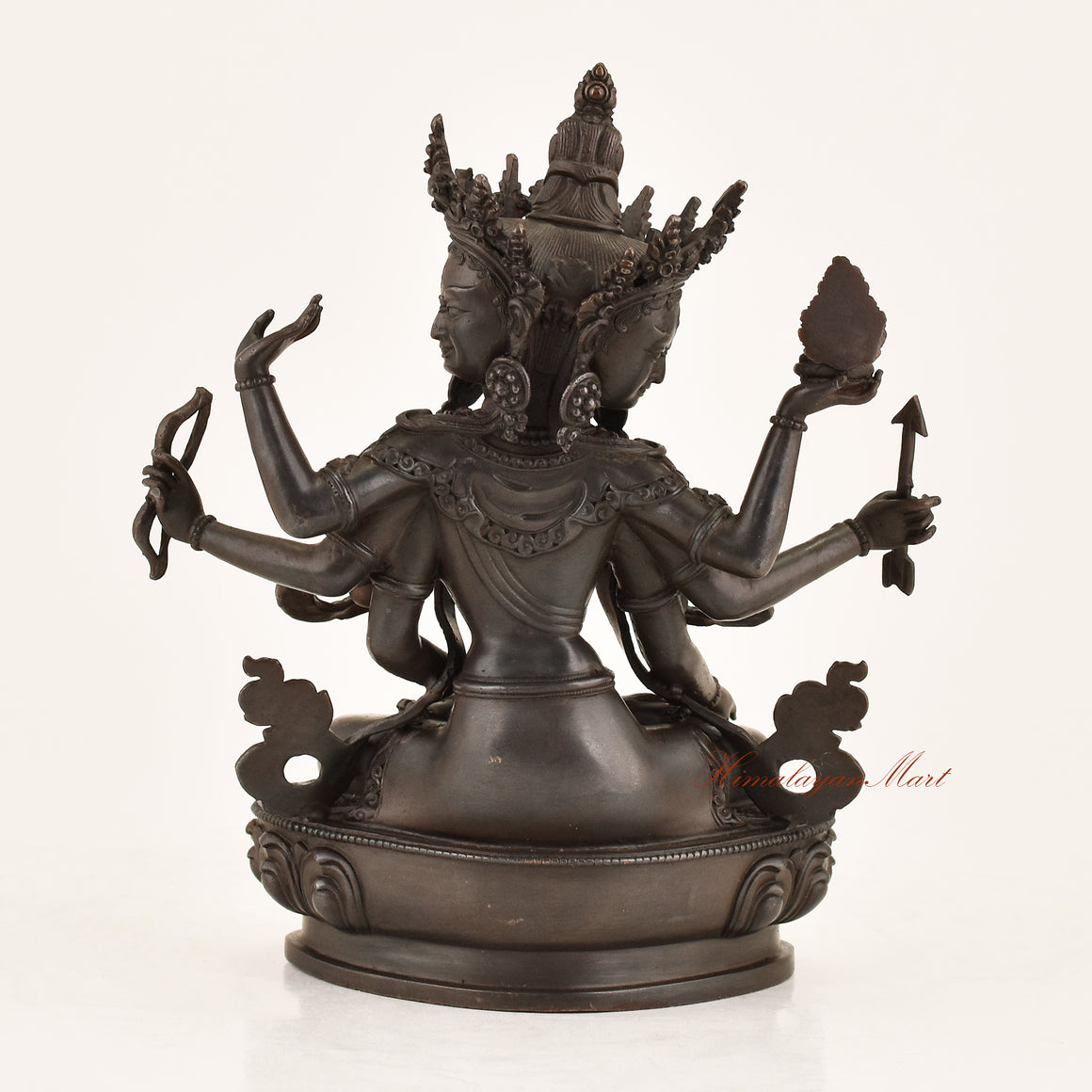 Back view of the Ushnishavijaya Statue displaying the detailed lost-wax cast copper alloy finish and traditional Himalayan Buddhist metalwork from Patan, Nepal
