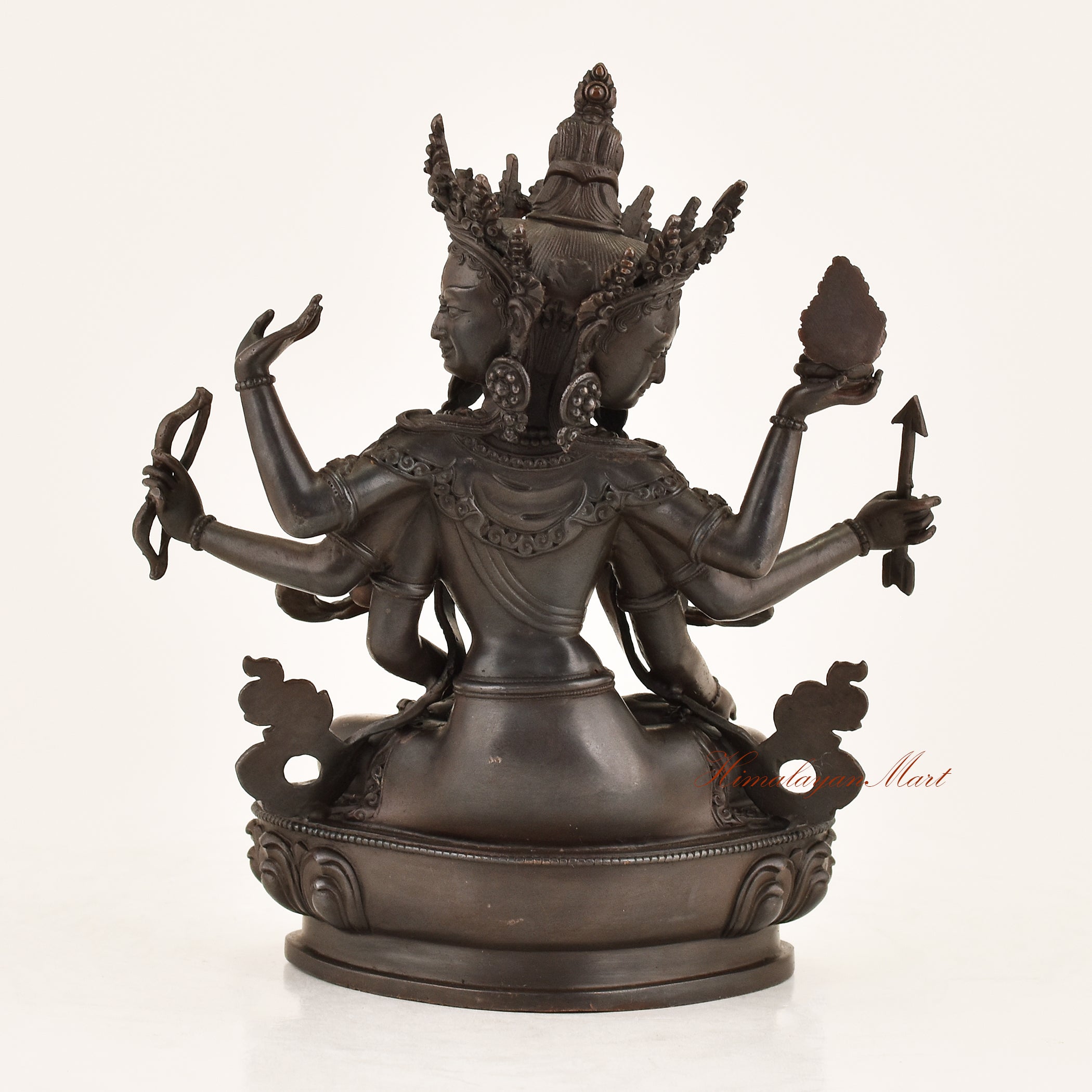 Back view of the Ushnishavijaya Statue displaying the detailed lost-wax cast copper alloy finish and traditional Himalayan Buddhist metalwork from Patan, Nepal