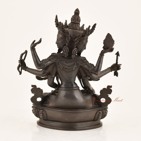 Back view of the Ushnishavijaya Statue displaying the detailed lost-wax cast copper alloy finish and traditional Himalayan Buddhist metalwork from Patan, Nepal