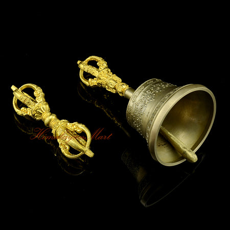 Right side view of Himalayan ritual offering vajra bell set