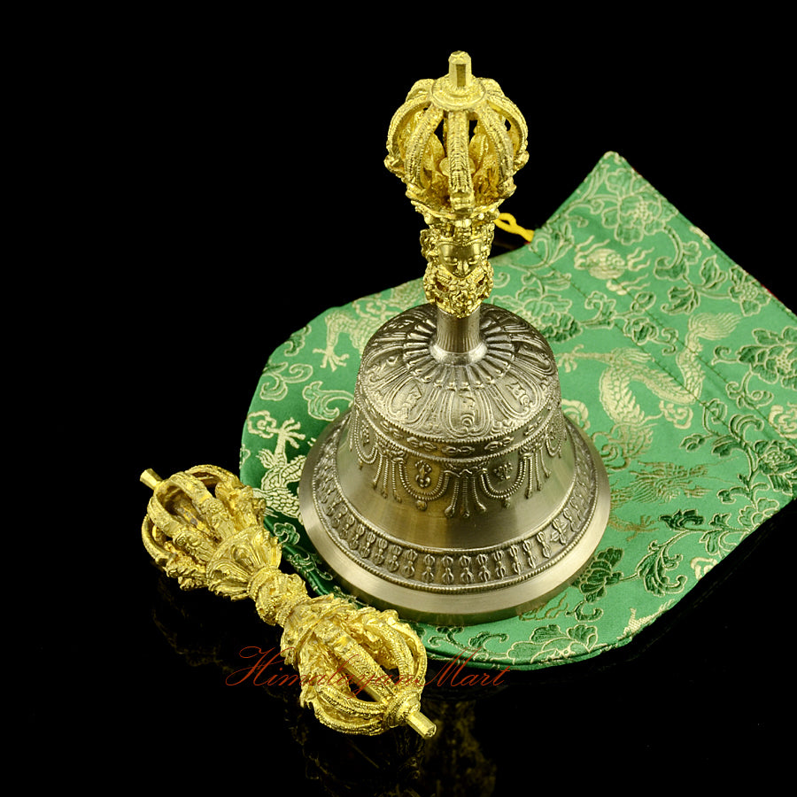 Vajra Bell Ritual Implements handcrafted Tibetan Buddhist ceremonial set, copper and bronze