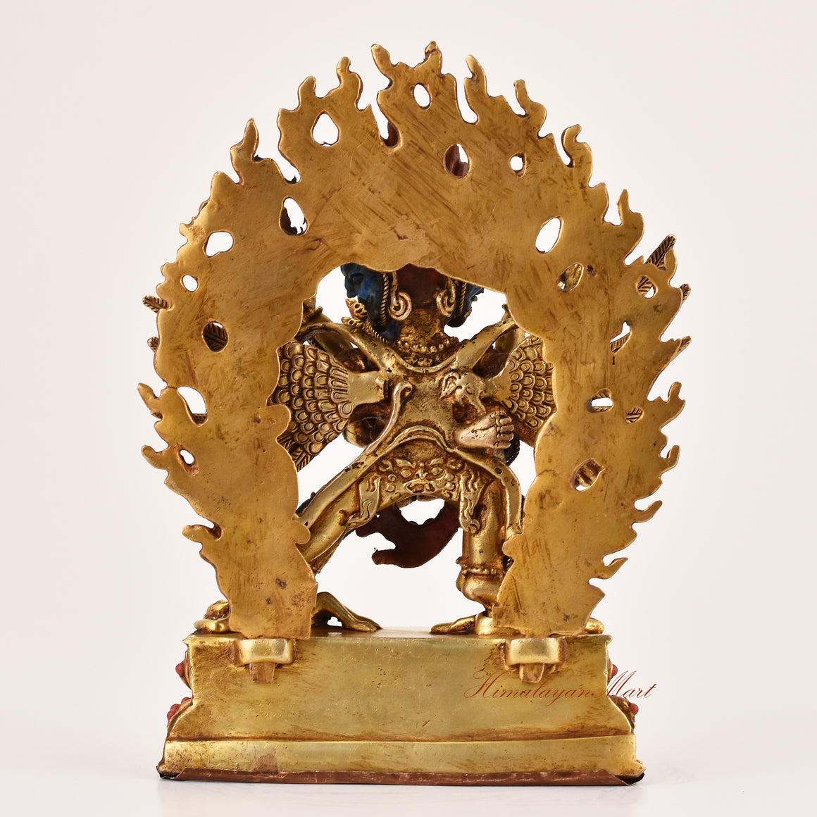 Back view of handcrafted Vajrakilaya lapis inlay statue, Tibetan Vajrayana ritual art for sacred practice